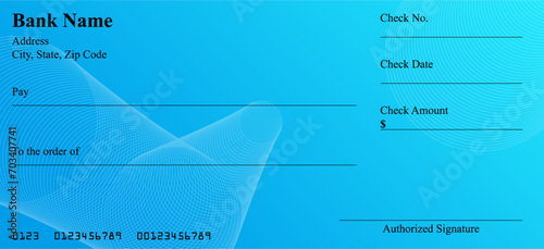 Vector of Blank Bank or Personal Check. Payment, Money, Cash, Currency, Cheque, Banknote
