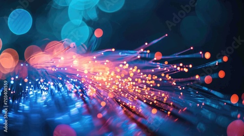 fiber optics background with light on the tips