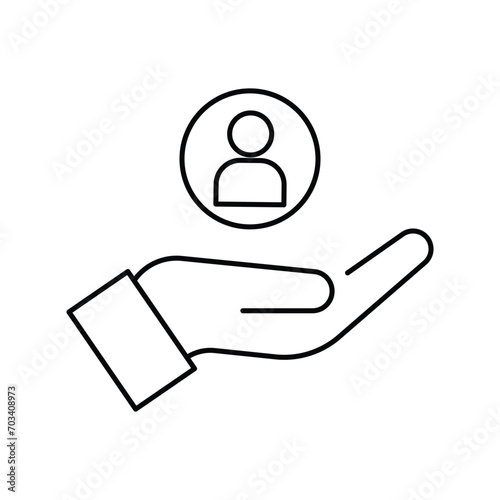 customer care icon with thin line hands. simple linear trend human resource logotype graphic stroke design. concept of individual people choice or goo