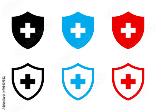 Shield with cross icon set