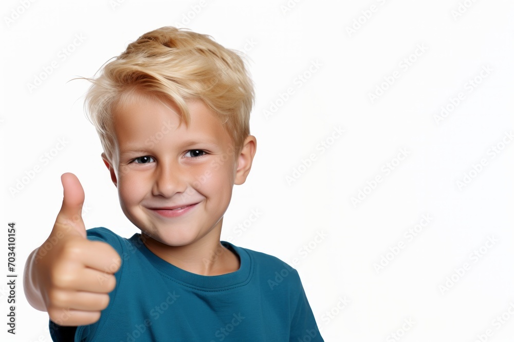 Portrait of happy boy showing thumbs up gesture, isolated over white background Portrait of happy boy showing thumbs up gesture, isolated over white background