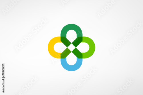 Overlapping color medical cross symbol. A simple and modern logo with fresh colors brings a sense of health.