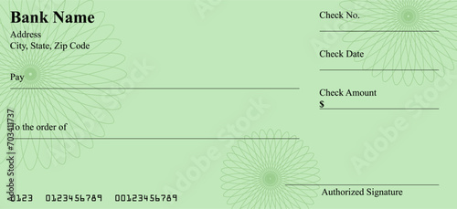 Vector of Blank Bank or Personal Check. Payment, Money, Cash, Currency, Cheque, Banknote

