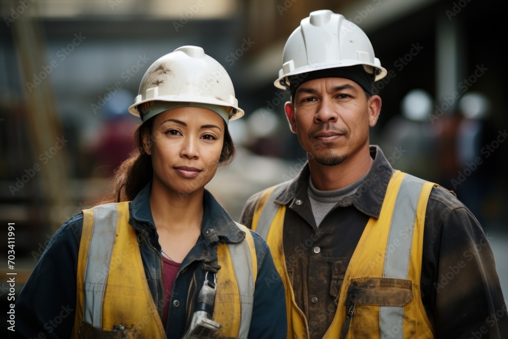 Two frontline construction workers in uniforms Two frontline construction workers in uniforms