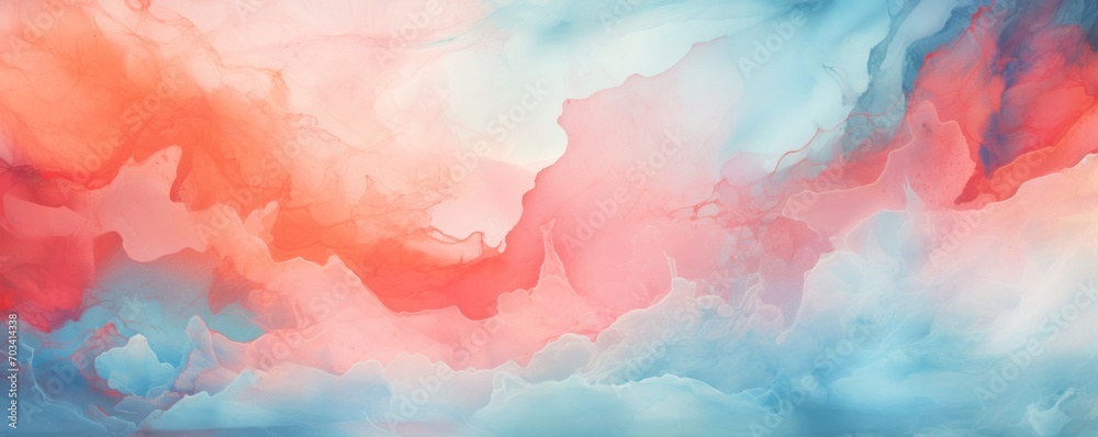 Fototapeta Abstract watercolor paint background by steel teal and coral with liquid fluid texture for background