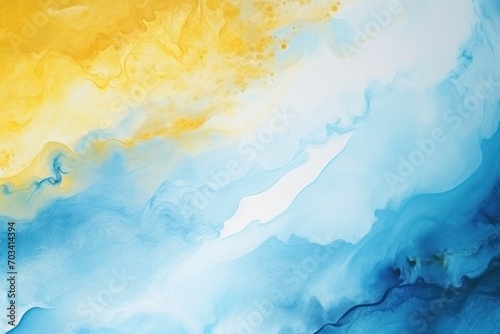 Abstract watercolor paint background by steel blue and mustard with liquid fluid texture for background