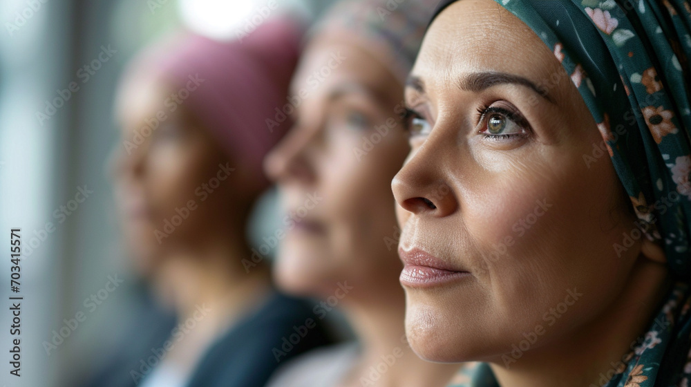 A woman with cancer participating in a support group, eyes showing solidarity and hope, cancer, blurred background, with copy space A woman with cancer participating in a support group, eyes showing solidarity and hope, cancer, blurred background, with copy space