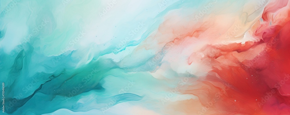 Abstract watercolor paint background by medium aquamarine and indian red with liquid fluid texture for background