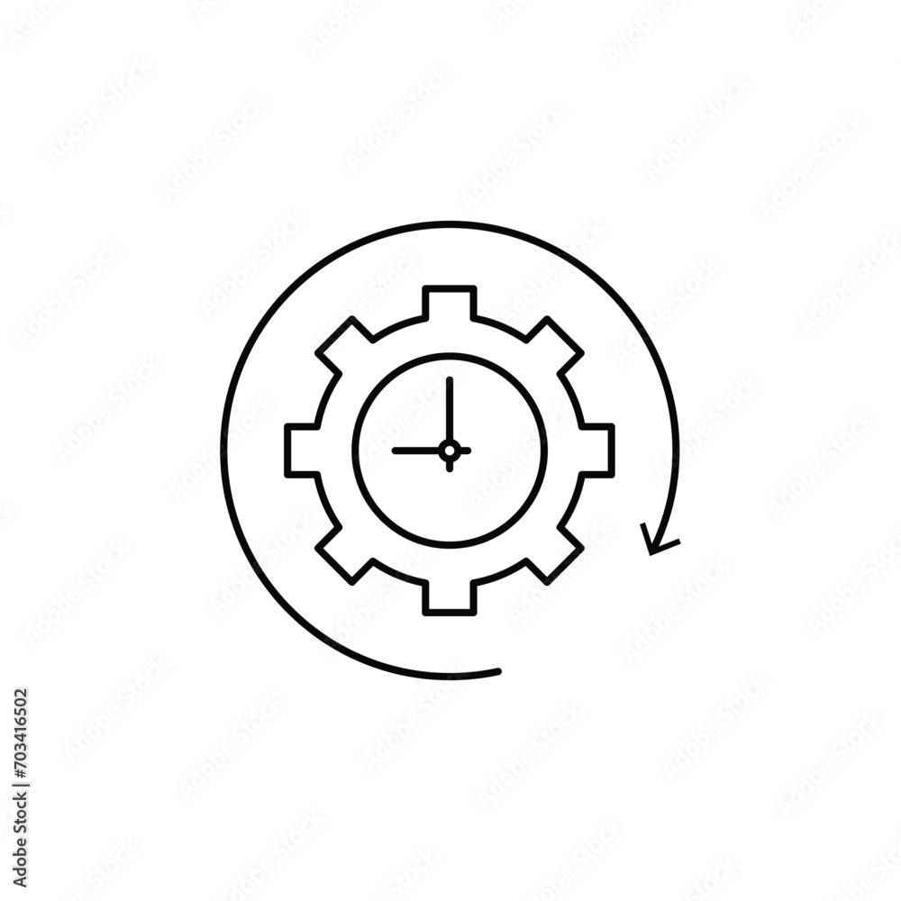 black thin line gear like time management icon. concept of work flow pictogram. flat linear trend modern technical logotype graphic stroke art design infographic element isolated on white background black thin line gear like time management icon. concept of work flow pictogram. flat linear trend modern technical logotype graphic stroke art design infographic element isolated on white background
