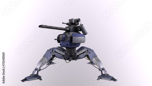 Robot Eye Walker mechanical with a cannon and two gatlings gun with radiant background, futuristic sci-fi style all 3D rendered photo