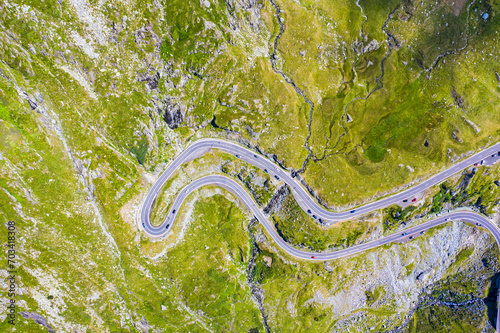 Curvy mountain road viewed from above