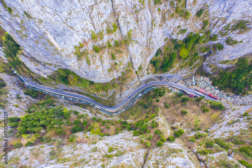 Above view of Bicaz canyon in Romanian Carpathians