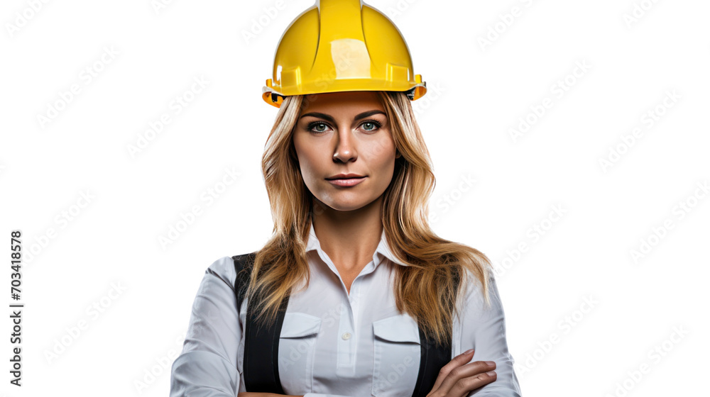 Young woman construction manager. isolated on a white background. 