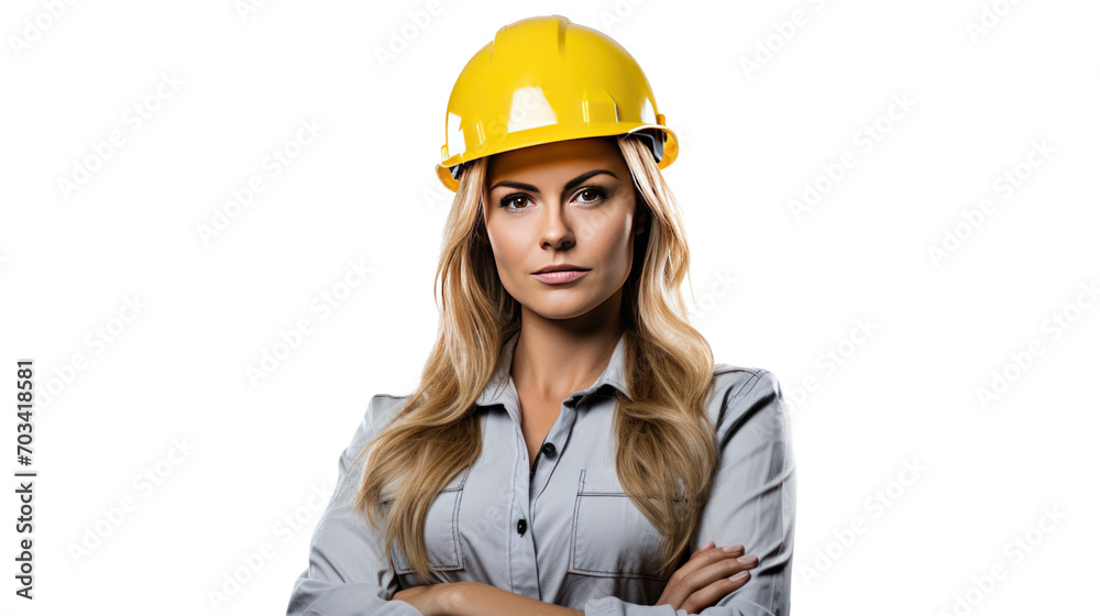 Young woman construction manager. isolated on a white background. 