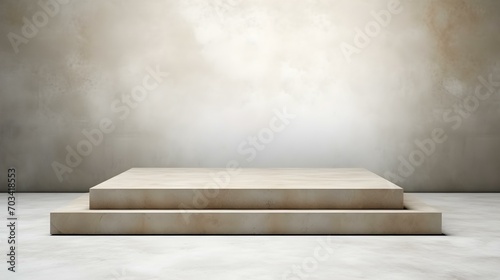 Luxury Studio Background for Product Presentation. Light Marble Showroom with a square khaki Podium