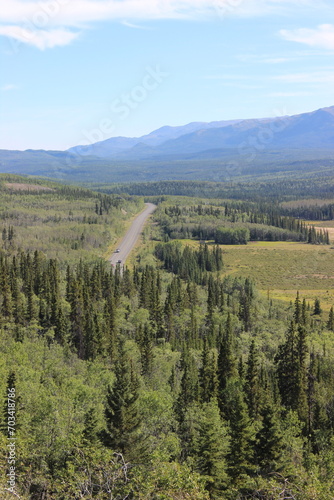 Vue sur la route Klondike entre Whitehorse et Dawson City au Cannada