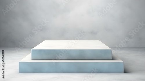 Luxury Studio Background for Product Presentation. Light Marble Showroom with a square light blue Podium