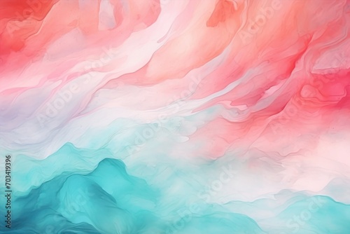 Abstract watercolor paint background by coral pink and teal with liquid fluid texture for background, banner 