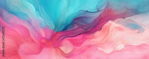 Abstract watercolor paint background by coral pink and teal with liquid fluid texture for background, banner  photo