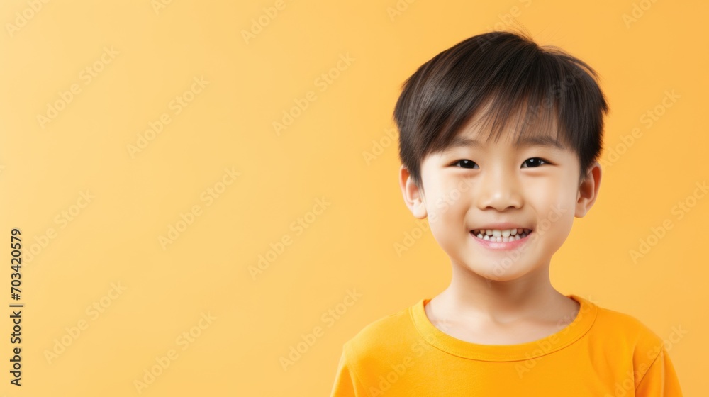 Vibrant Young Asian Boy with a Big Smile in a Bright Yellow Shirt, Colorful Portrait Vibrant Young Asian Boy with a Big Smile in a Bright Yellow Shirt, Colorful Portrait