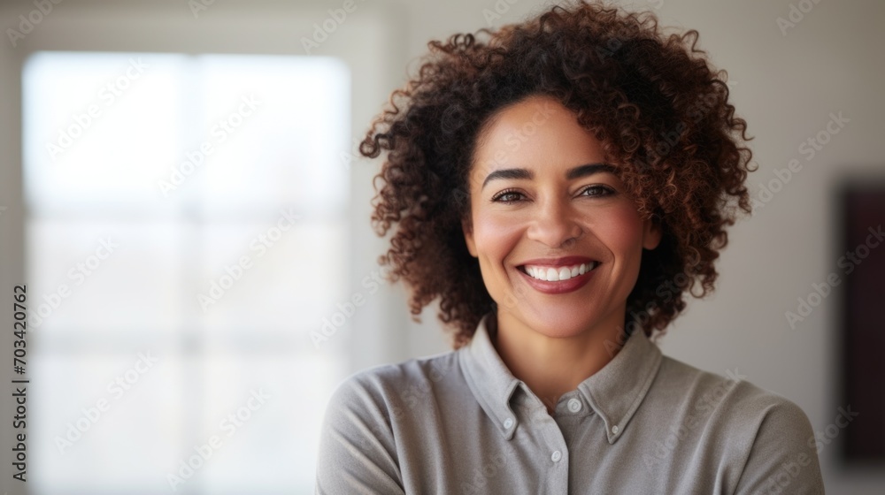 Casual Elegance Portrait of an African American Woman in a Light Grey Polo Shirt Casual Elegance Portrait of an African American Woman in a Light Grey Polo Shirt