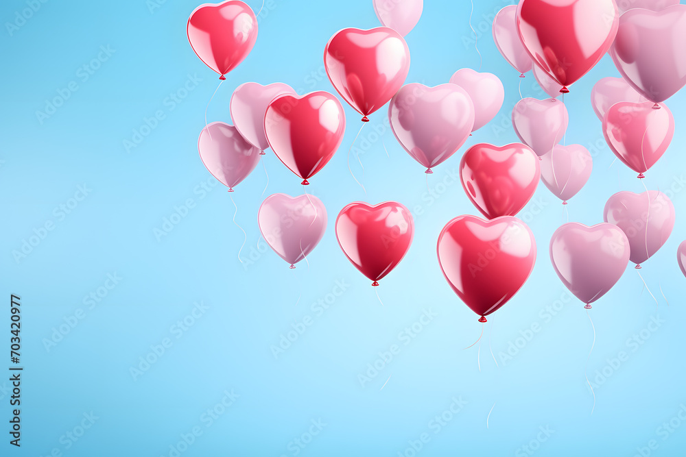 Shining pink balloons on a blue background