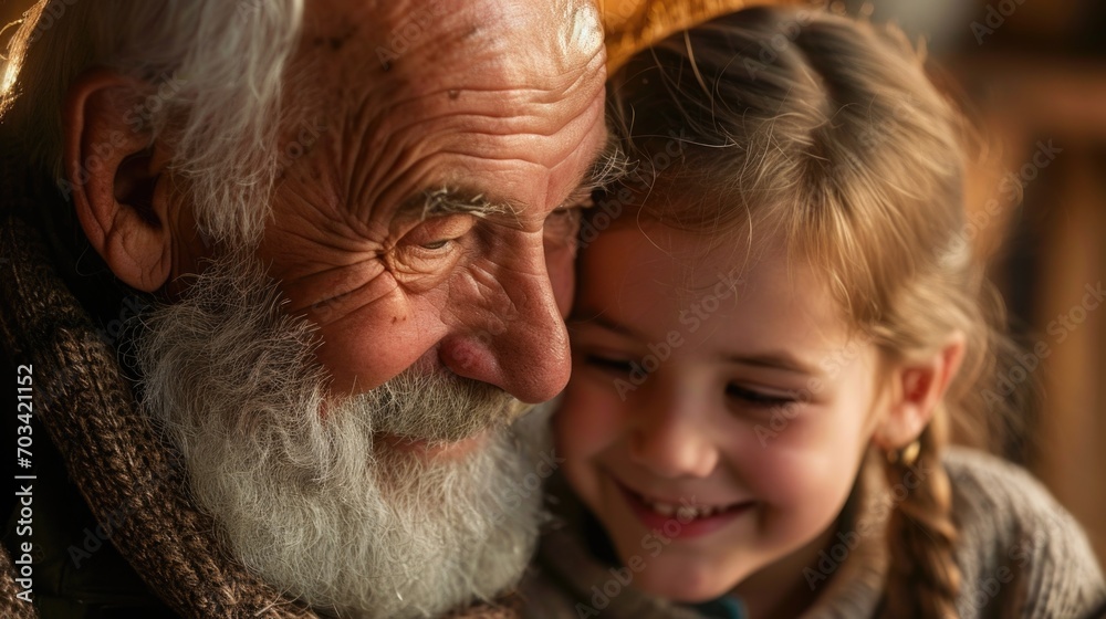 Tender Moment Between Senior Grandfather and Grandchild Indoors Tender Moment Between Senior Grandfather and Grandchild Indoors