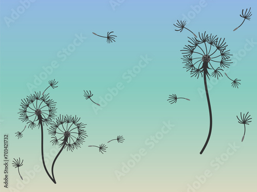 Abstract dandelion background for design. The wind blows dandelion seeds. Template for posters  wallpapers  posters. Vector illustration.