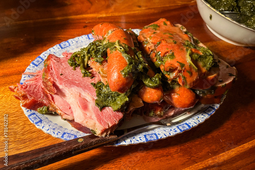 Smoked Pork Chops and Sausages with Kale (Kasseler mit Grunkohl) a Hearty Northern German Dish