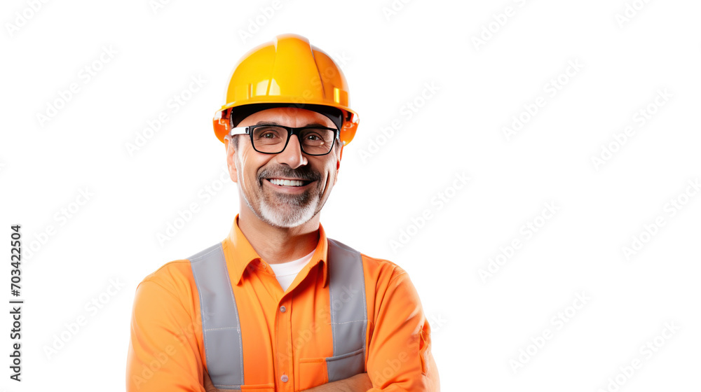 Portrait of engineer man happy with workplace, isolated on white background. Portrait of engineer man happy with workplace, isolated on white background.
