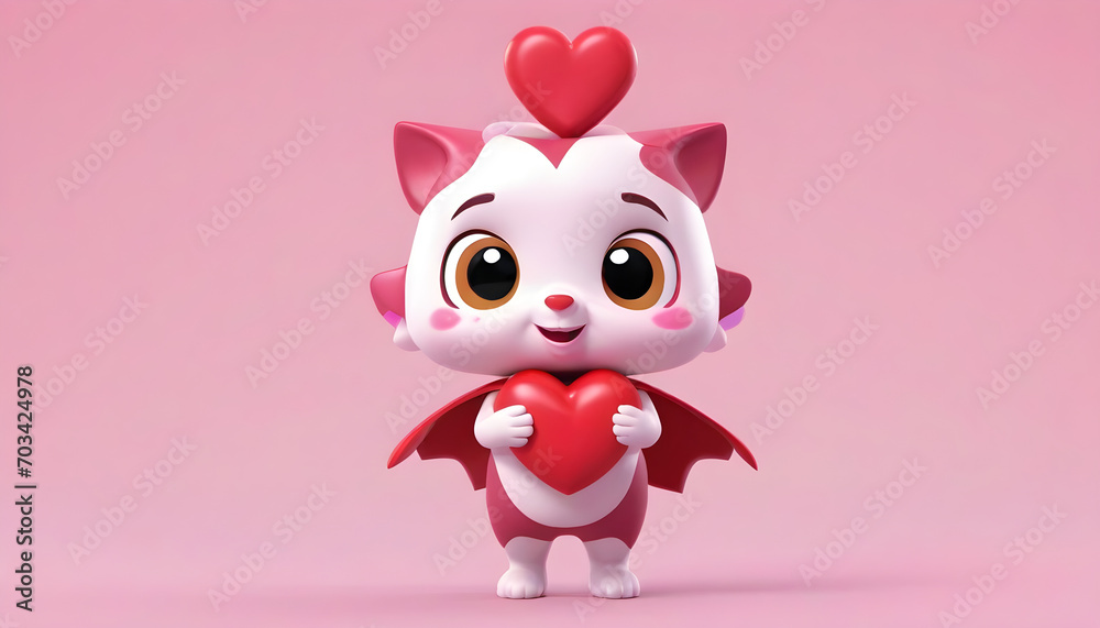 cute character, avatar for valentine's day - on a pink background with red hearts