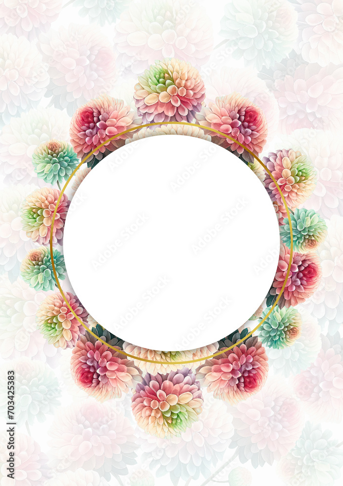 vertical postcard template with watercolor pink green flowers and gold frame vertical postcard template with watercolor pink green flowers and gold frame