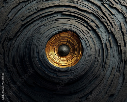 Concept design of a planet, black and gold, gold, in a unique and stunning blend, abstract art, close-up. 3D rendering design illustration.