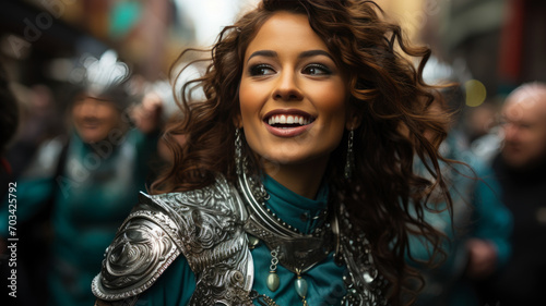 Girl Closeup at St. Patrick's Day Parade, Dublin - Vibrant Crowd Festivities - AI Generated