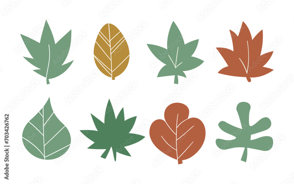 Fototapeta premium Abstract leaves vector clipart. Spring illustration.