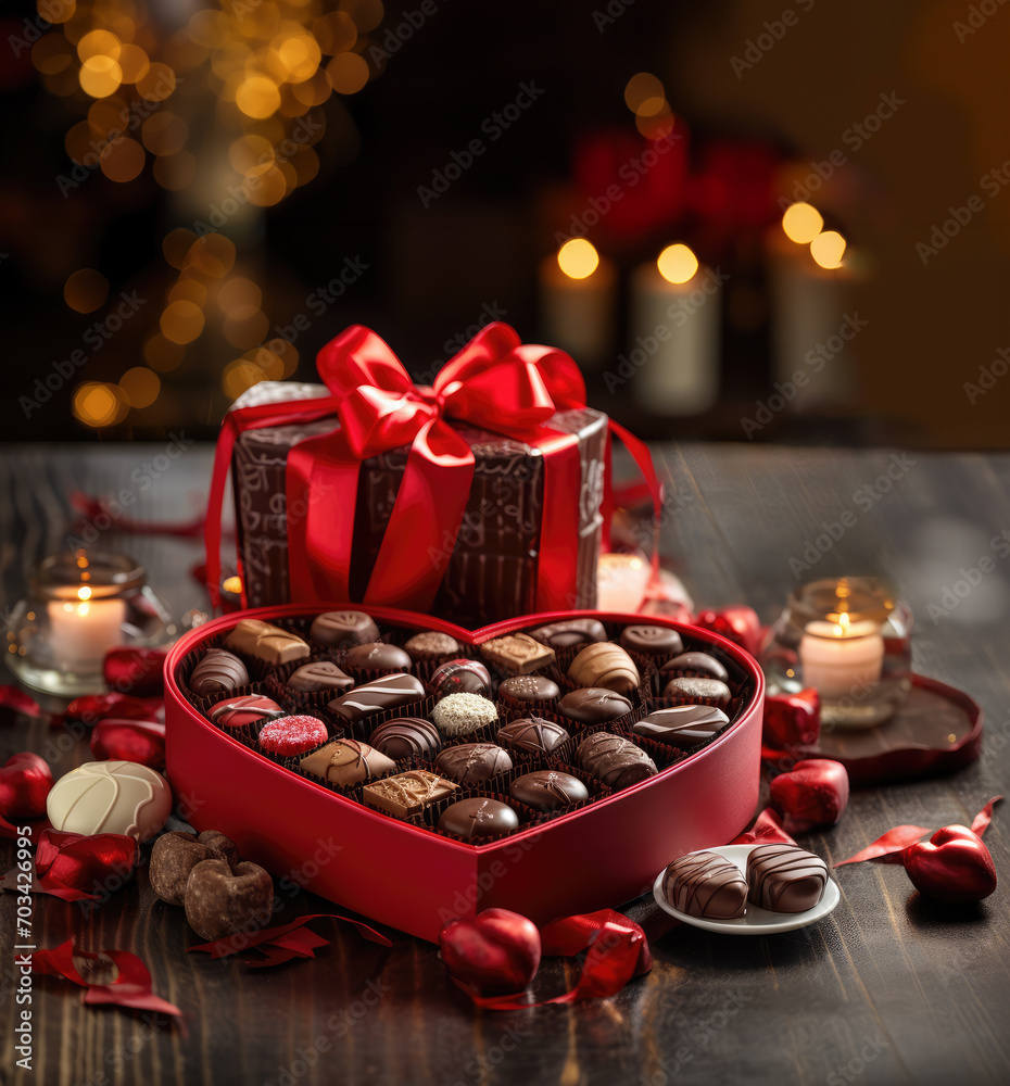 Valentine’s Chocolate Box and Gifts. Created with AI.