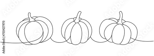 Pumpkins set. Autumn halloween pumpkins one line continuous drawing. Autumn halloween vegetables continuous one line illustration.