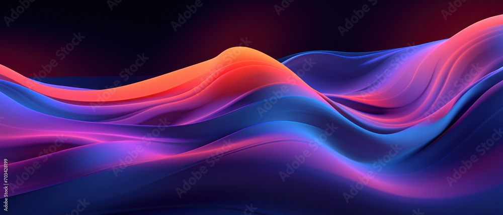 Glowing neon waves in red and violet bring a sense of motion and energy. Glowing neon waves in red and violet bring a sense of motion and energy.