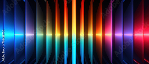 Fototapeta Naklejka Na Ścianę i Meble -  A high-tech stage illuminated by neon lights and geometric patterns.