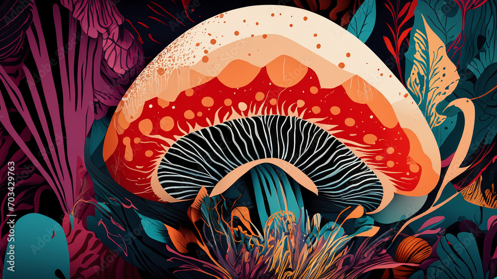 4k wallpaper with mushrooms in psychedelic colors Stock Illustration ...