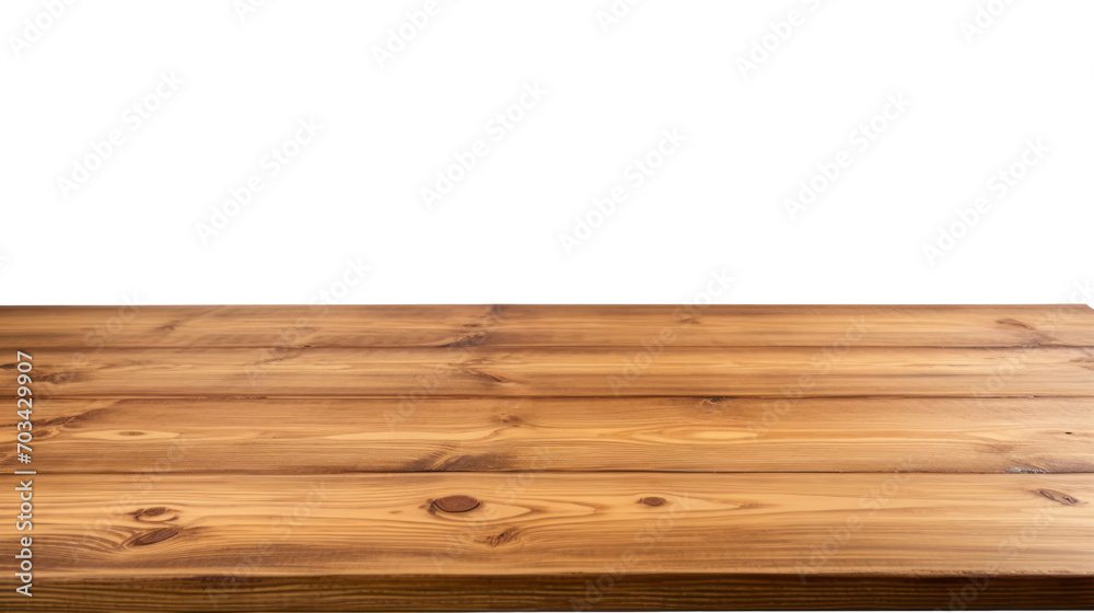 Empty wood table isolated on transparent and white background.PNG image.