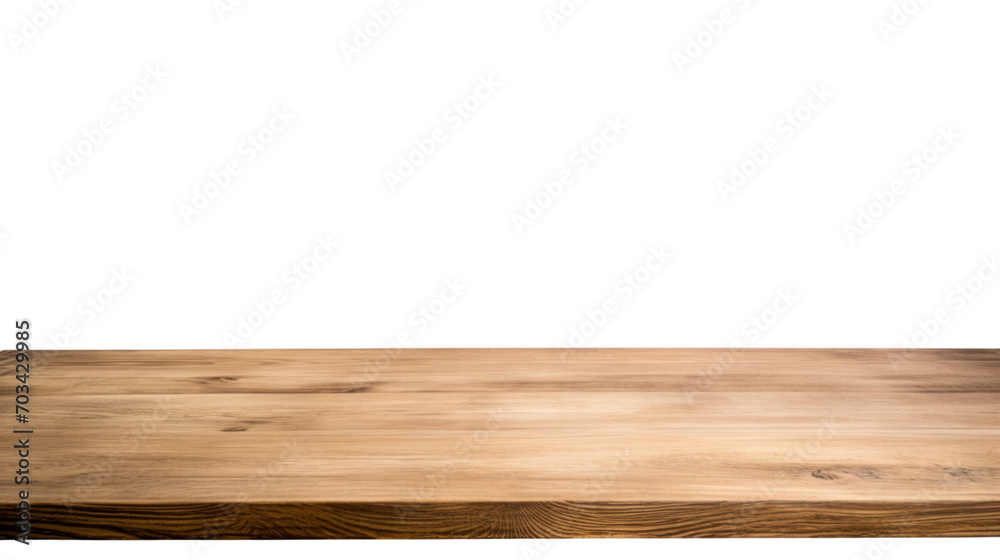 Empty wood table isolated on transparent and white background.PNG image.