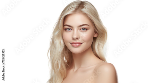 Portrait. Beautiful Spa model Girl with Perfect Fresh Clean Skin. isolated on transparent and white background.PNG image.