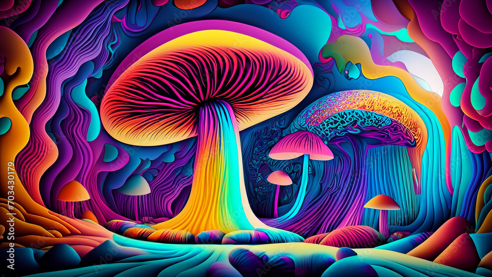 4k wallpaper with mushrooms in psychedelic colors ilustración de Stock ...