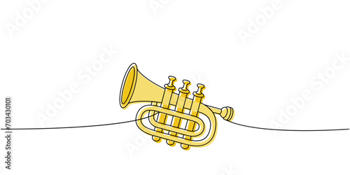 Photography Trumpet one line colored continuous drawing