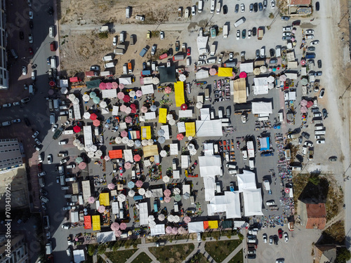 Konya Turkey public market drone footage from above