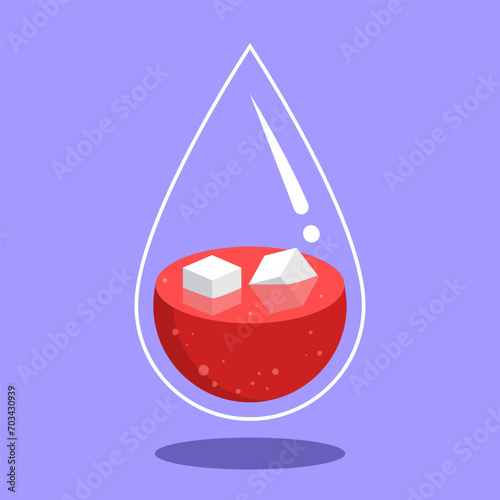 A blood with sugar cube floating inside. Vector Illustration