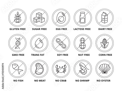Simple food allergen icon set. Vector Illustration