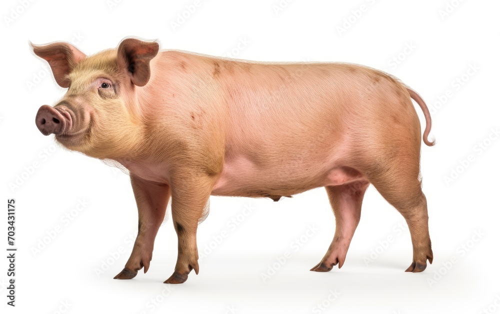 Fototapeta premium Side view of Domestic Pig, isolated on white background.