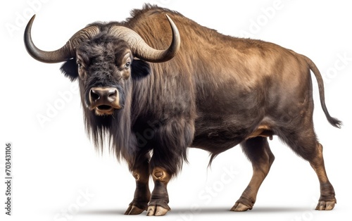 African Buffalo standing looking at the camera on isolated white background.